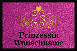 Schöne Fußmatte mit Motiv Krone Prinzessin auf pinkem Hintergrund personalisiert mit Wunschname 40x60cm oder 50x75cm
