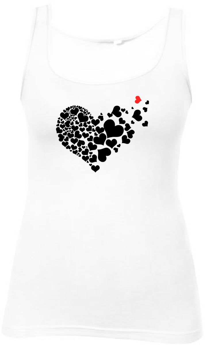 Schwarze Herzen mit einem roten Herz bedruckt auf weißem Damen T-Shirt –  Geschenke-Macher