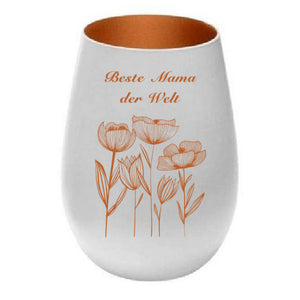 Beste Mama mit Blumen - Windlicht mit Gravur