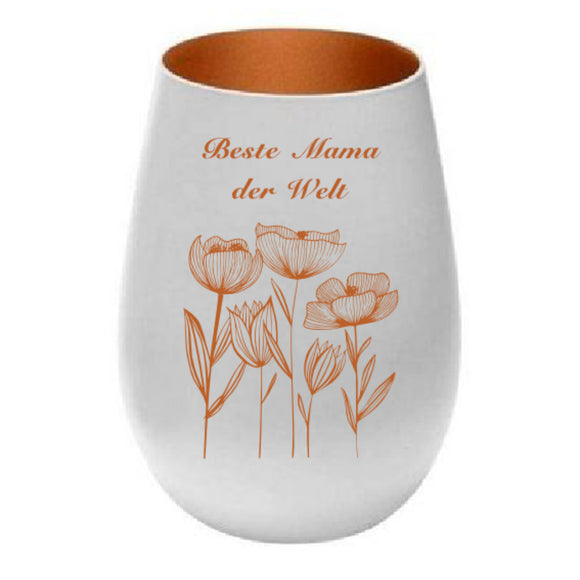 Beste Mama mit Blumen - Windlicht mit Gravur