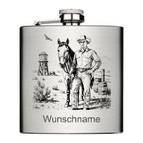 Cowboy personalisierbar - Edelstahl Flachmann chrom gebürstet