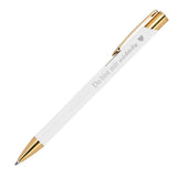 Weißer Kugelschreiber mit rubber finish Oberfläche und mit grauer  Gravur Du bist mir wichtelig und ein kleiner Herz