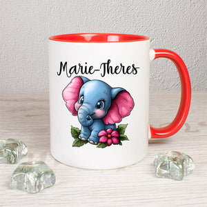 Elefant mit Blume Tasse personalisierbar