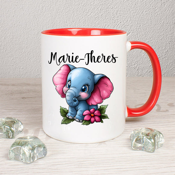 Elefant mit Blume Tasse personalisierbar