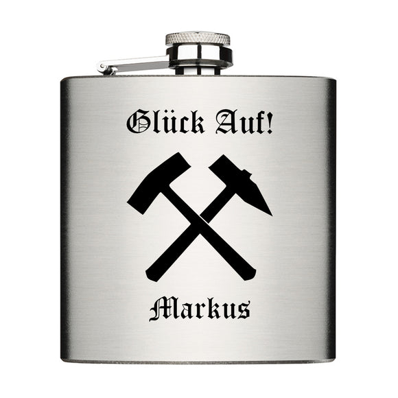 Glück Auf! personalisierter Flachman aus Edelstahl 6oz mit Lasergravur