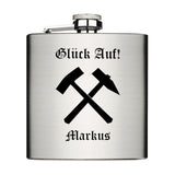 Glück Auf! personalisierter Flachman aus Edelstahl 6oz mit Lasergravur