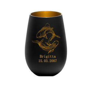 Sternzeichen Windlicht schwarz-gold mit Gravur und mit Name und Datum personalisierbar