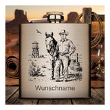 Flachmann graviert mit Motiv Cowboy Pferd Ranch und personalisierbar