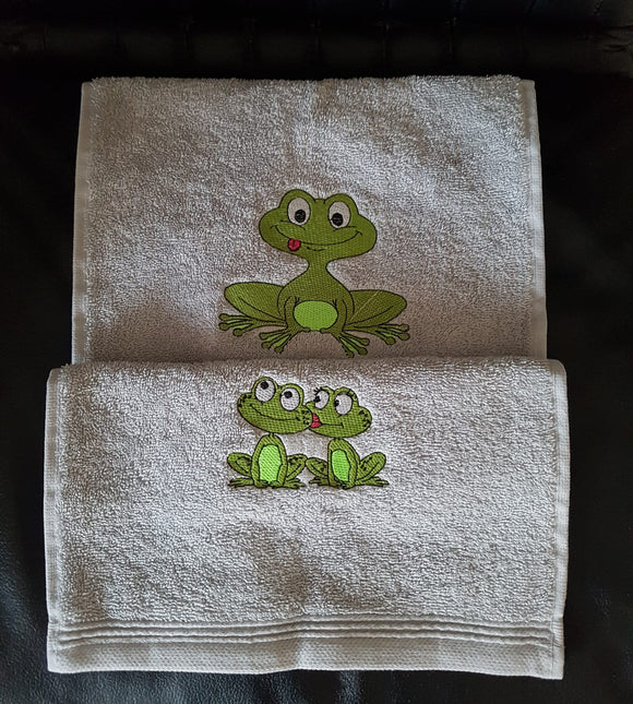 2er Set Gästehandtücher bestickt Süße Frösche