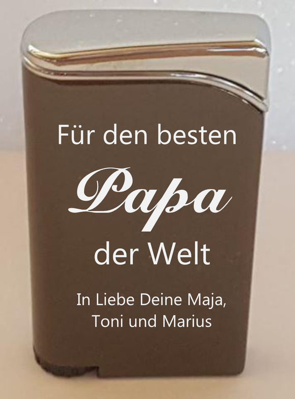 Gasfeuerzeug Hadson Twin Lite mit Gravur Für den besten Papa/Mama und Namen personalisiert