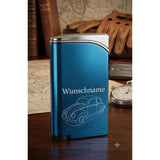 Hadson Twin Feuerzeug blau mit Gravur Kaefer Beetle und Wunschname personalisiert