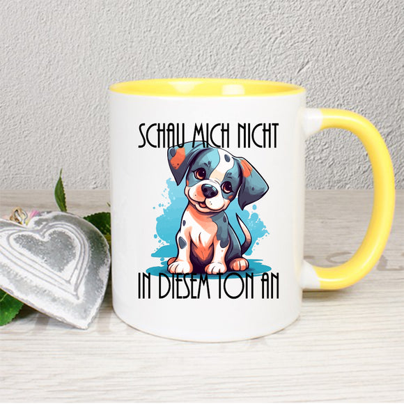 Hundewelpe Schau mich nicht in diesem Ton an