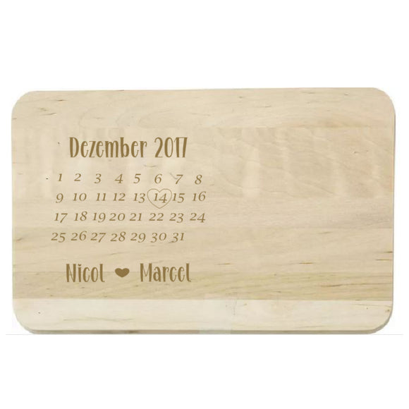 Kalender Jahrestag Schneidebrett graviert und personalisierbar