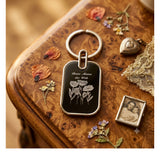 Mama Geschenk Schluesselanhaenger im Ebony Style graviert mit Text und Blumen 
