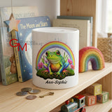 Personalierbare Keramik-Spardose „Frosch mit Regenbogen“