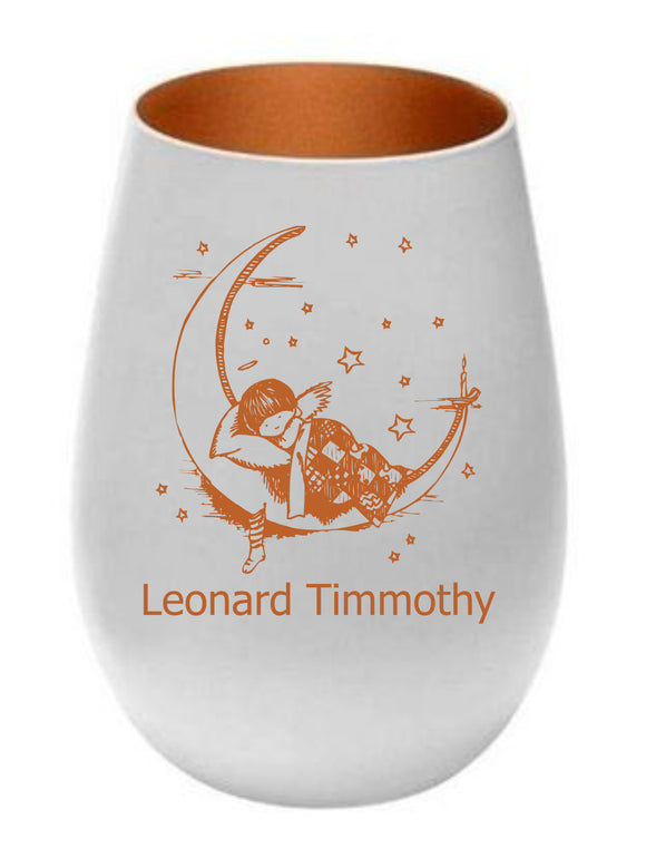 Mond und Sterne mit schlafendem Kind  - Nachtlicht Windlicht mit Gravur und personalisierbar mit Name 
