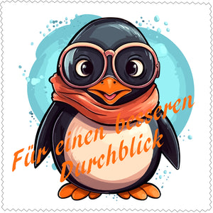 Pinguin mit Text "Für einen besseren Durchblick" Microfaser Brillenputztuch Glasreinigungstuch