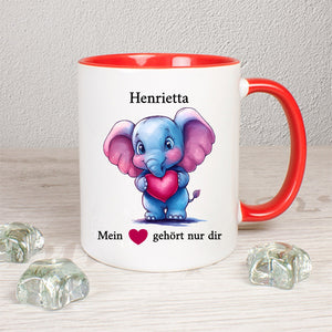 Elefant mit Herz Tasse personalisierbar