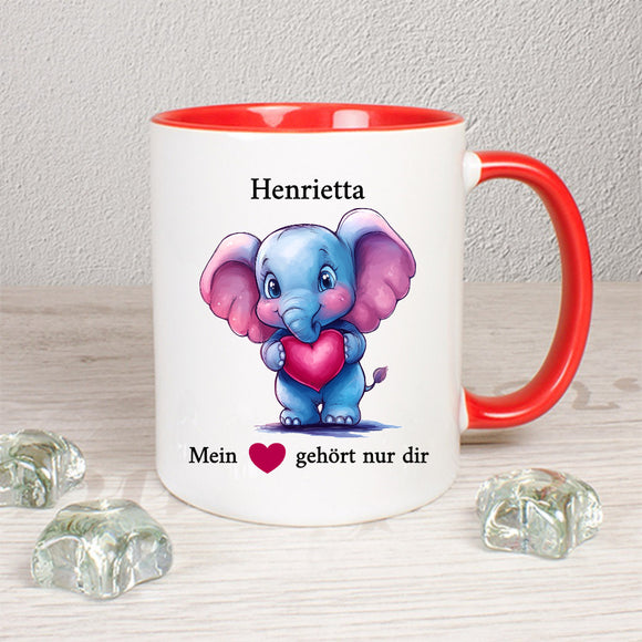Elefant mit Herz Tasse personalisierbar