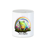 Spardose mit einem coolen Frosch und und buntem Regenogen