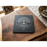 Gravierte Schiefertafel 20x20 cm – „Familie – Gemeinsam wachsen für immer“