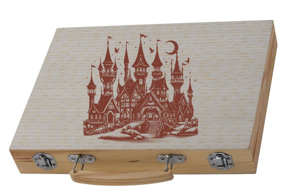 Großer Malkoffer aus Holz mit Schloss graviert