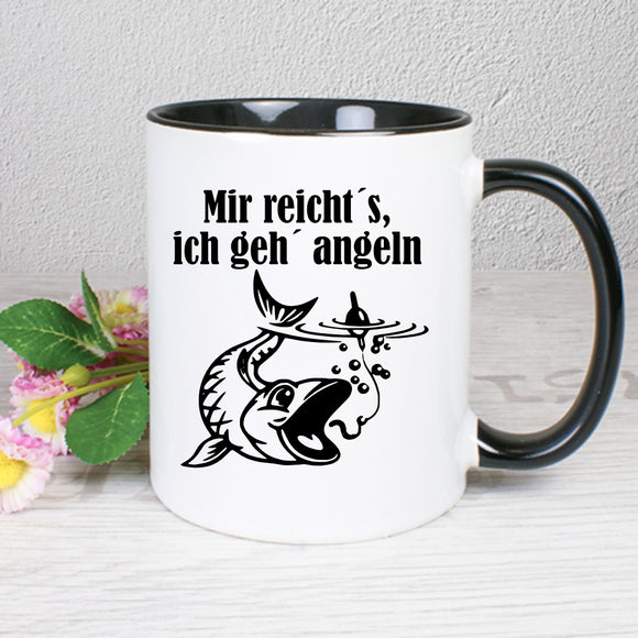 Tasse bedruckt mit Mir reicht´s, ich geh´ angeln und Motiv Fisch Angel