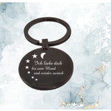 Schlüsselanhänger schwarz glänzend graviert - Ich liebe dich bis zum Mond