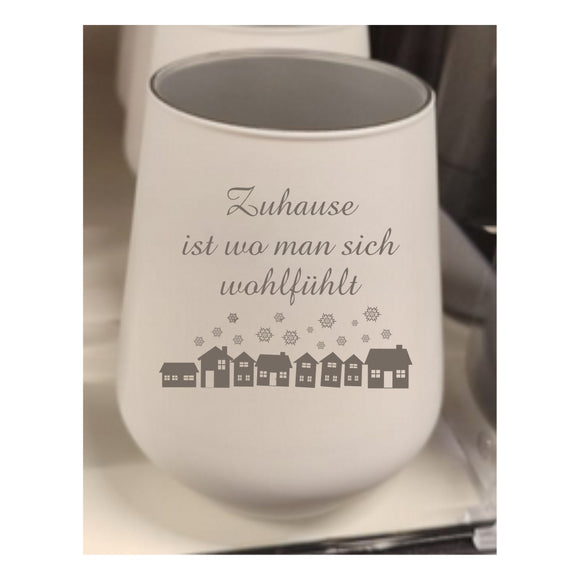 Windlicht in weiss-silber mit schönem Wintermotiv und Text 