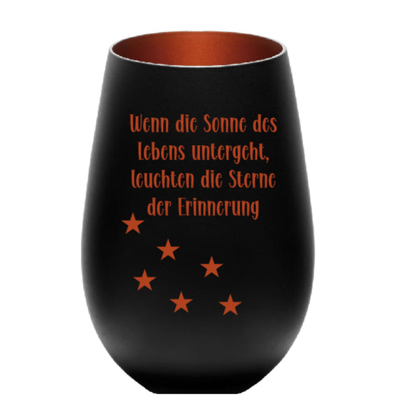 Windlicht in schwarz-bronze mit Gravur 