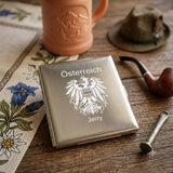 Zigarettenetui aus Metall mit dem oesterreichischen Adler graviert und mit Name personalisiert