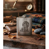 heulende Woelfe auf Flachmann 6oz chrom glaenzend graviert