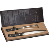 Tranchierbesteck mit Tranchiermesser und -gabel. Zusätzlich finden Sie in der designten Einzelverpackung ein Rezept.