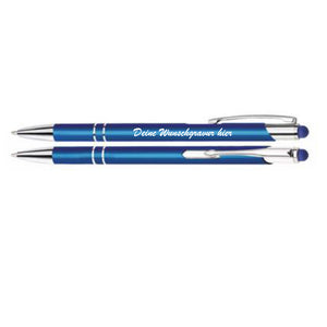 Kugelschreiber blau Metall Touchpen slim mit Wunschgravur