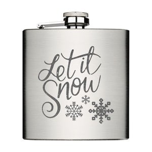 Flachmann Chrome Brushed aus Edelstahl 6oz mit Lasergravur  Motiv Let it Snow mit Schneeflocken