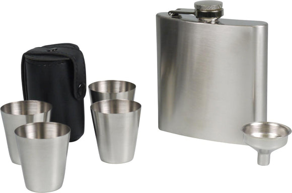 Flachmann Chrome gebürstet 6oz Set mit 4 Bechern + 1 Trichter