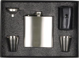 Flachmann Chrome gebürstet 6oz Set mit 4 Bechern + 1 Trichter in schwarzer Geschenksverpackung
