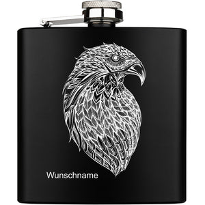 Eagle Adler mit Name personalisierter Flachmann schwarz aus Edelstahl 6oz mit Lasergravur