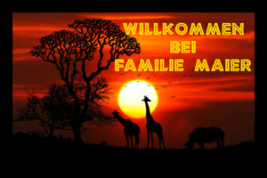 Schöne Fußmatte mit Motiv Afrika personalisiert mit Wunschname - 40x60 oder 50x75 - mit Gummirand