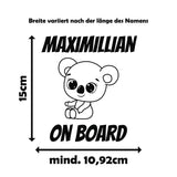 Wunschname on Board mit verschiedenen süßen Tiermotiven - Autosticker