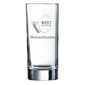 Longdrinkglas graviert mit Motiv: Feuerlöscher Best Firefighter wahlweise mit Wunschname