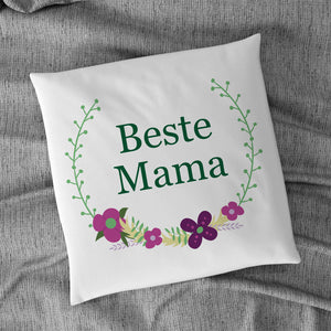 Kissen bedruckt mit Motiv Blumenring und Text Beste Mama