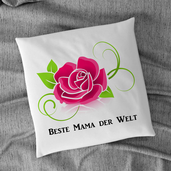 Kissen bedruckt mit Motiv Rose und Text Beste Mama der Welt