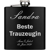 Bester Trauzeuge Trauzeugin personalisiert Flachmann schwarz aus Edelstahl 6oz mit Lasergravur