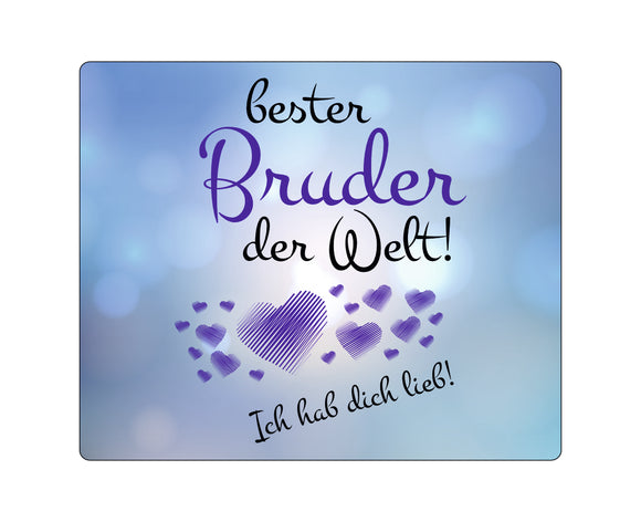 Mousepad mit blauem Hintergrund und Text: bester Bruder der Welt! Hab dich lieb! mit blauen Herzen