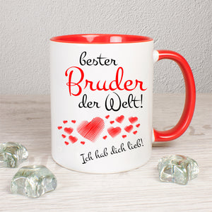 Tasse Weiß/Rot bedruckt mit: Ich wollte dir danken für... all die schönen Momente... all die hilfreichen Ratschläge... all die Wärme und Liebe... all die Erinnerungen, die du mir mitgegeben hast.