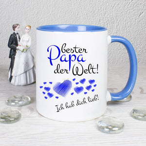 Tasse Weiß/Blau bedruckt mit: Ich wollte dir danken für... all die schönen Geschichten... all die hilfreichen Ratschläge... all die Wärme und Liebe... all die Weißheiten, die du mir mitgegeben hast.