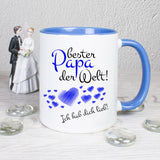 Tasse Weiß/Blau bedruckt mit: Bester Papa der Welt! Ich hab dich lieb!