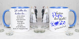 Tasse Weiß/Blau bedruckt mit Motiv Ich wollte die danken für... all die schönen Geschichten... all die hilfreichen Ratschläge... all die Wärme und Liebe... all die Weisheiten, die du mir mitgegeben hast. bester Papa der Welt Ich hab dich lieb