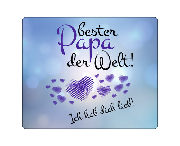 Mousepad mit blauem Hintergrund und Text: bester Papa der Welt! Hab dich lieb! mit blauen Herzen